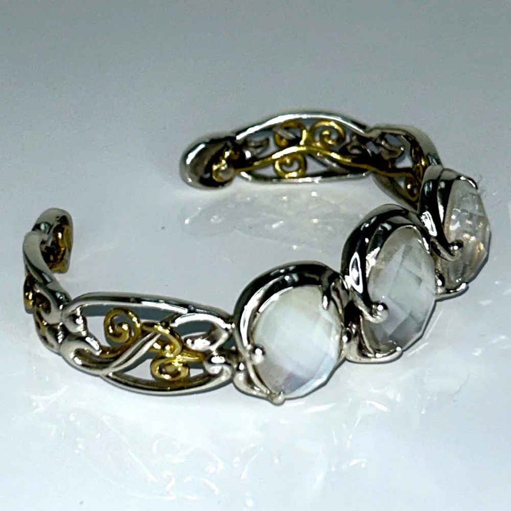 Carolyn Pollack Designer Sterling Silver Brass MOP Cuff Bracelet Boho Casual